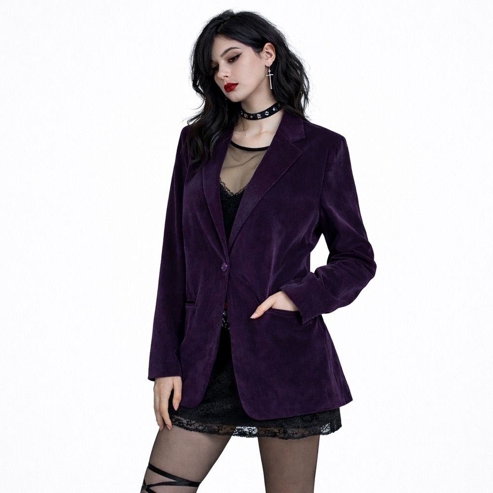 VTG 90s Purple Velvet Blazer Jacket Goth Dark Academia Petite 14P‎